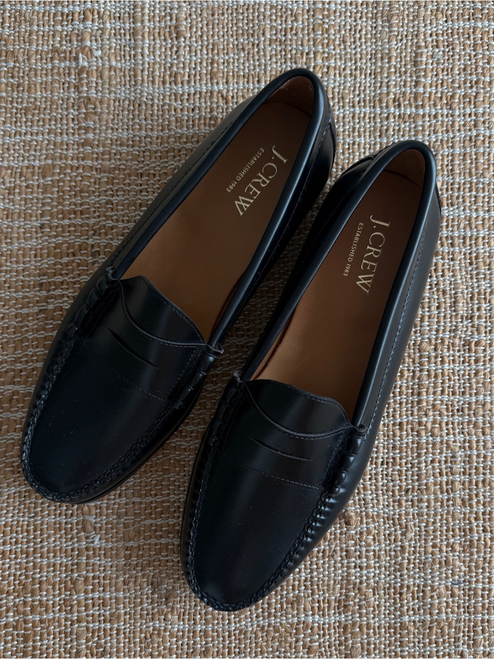 NWOT J. Crew Black Leather Penny Loafers